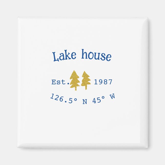 Gold tree blue lake house add coordinate year fami magnet (Front)