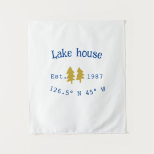 Gold tree blue lake house add coordinate year fami tapestry