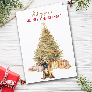 Gold Tree Boxer Puppy Christmas Card