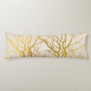 Gold Tree Branches Pattern Beige Background Body Cushion
