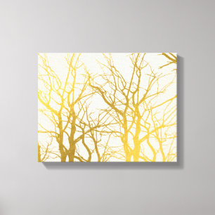 Gold Tree Branches Pattern Beige Background Canvas Print