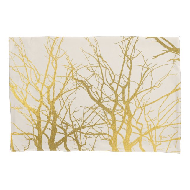Gold Tree Branches Pattern Beige Background  Pillowcase (Front)