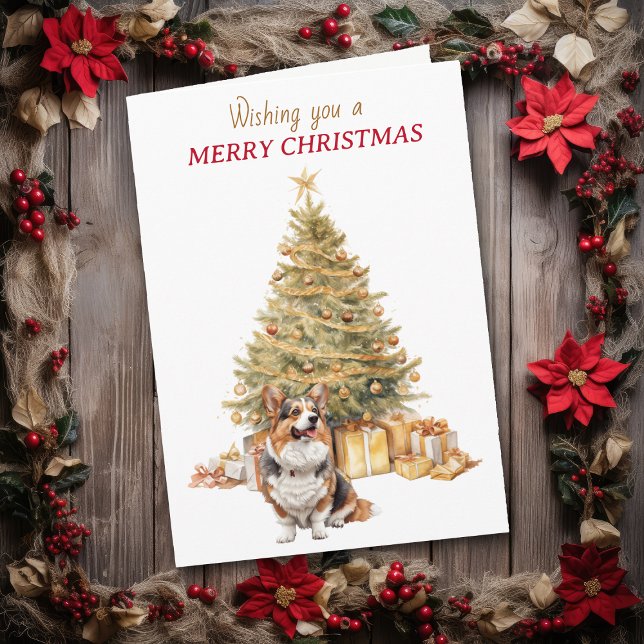 Gold Tree Cardigan Welsh Corgi Dog Christmas Card (Creator Uploaded)