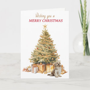 Gold Tree Havanese Dog Christmas Holiday Card