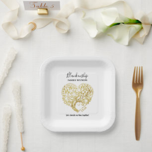 Gold Tree Heart Family Reunion Personalised Paper Plate