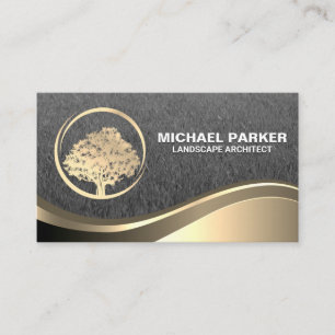 Gold Tree Logo Gold Metallic Wave Business Card