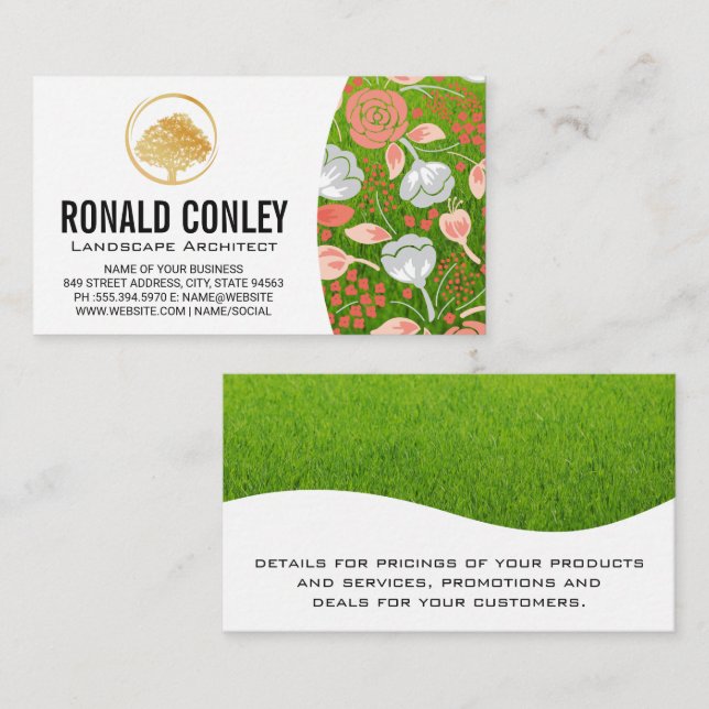 Gold Tree Logo | Lawn Flowers Roses Business Card (Front/Back)
