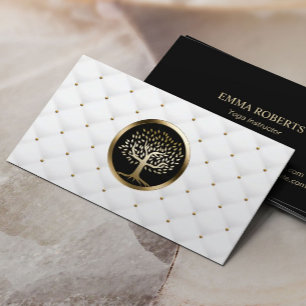 Gold Tree Logo Modern White Quilts Salon & SPA Business Card