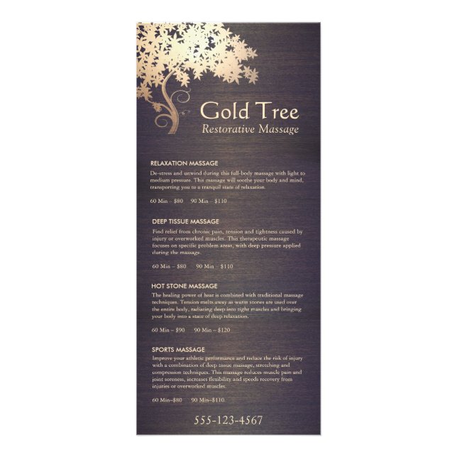 Gold Tree Massage Therapist Service Spa Menu (Front)