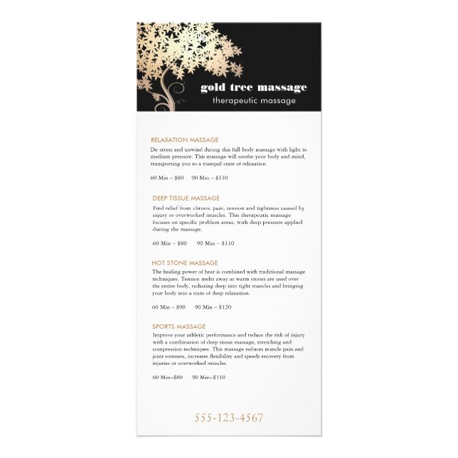 Gold Tree Massage Therapist Service Spa Menu (Front)