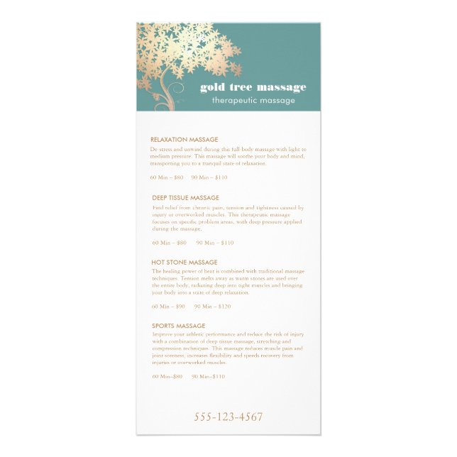 Gold Tree Massage Therapist Service Spa Menu (Front)
