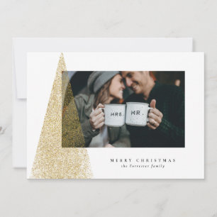 Gold tree modern Christmas holiday photo card