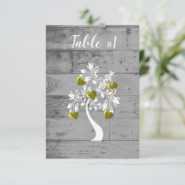 Gold Tree of Hearts Wedding Table Card (Standing Front)