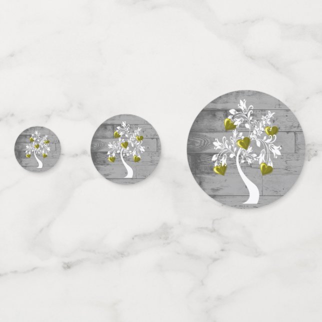 Gold Tree of Hearts Wedding Table Confetti (Fronts)