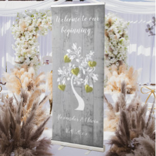 Gold Tree of Hearts Wedding Welcome Banner