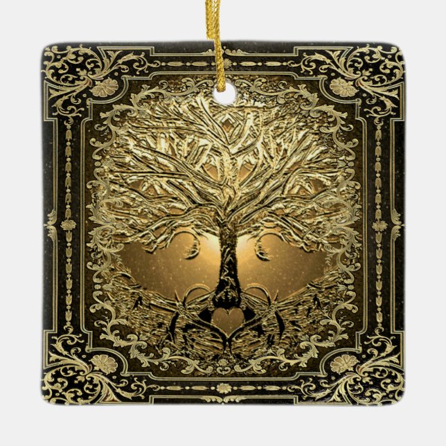 Gold Tree of Life Ancient Rustic Ceramic Ornament (Front)