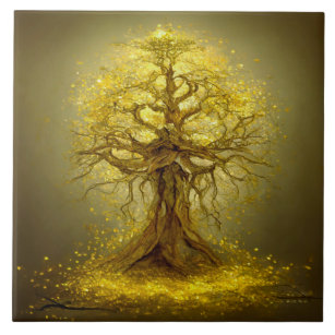 Gold Tree of Life Ancient Rustic Ceramic Tile