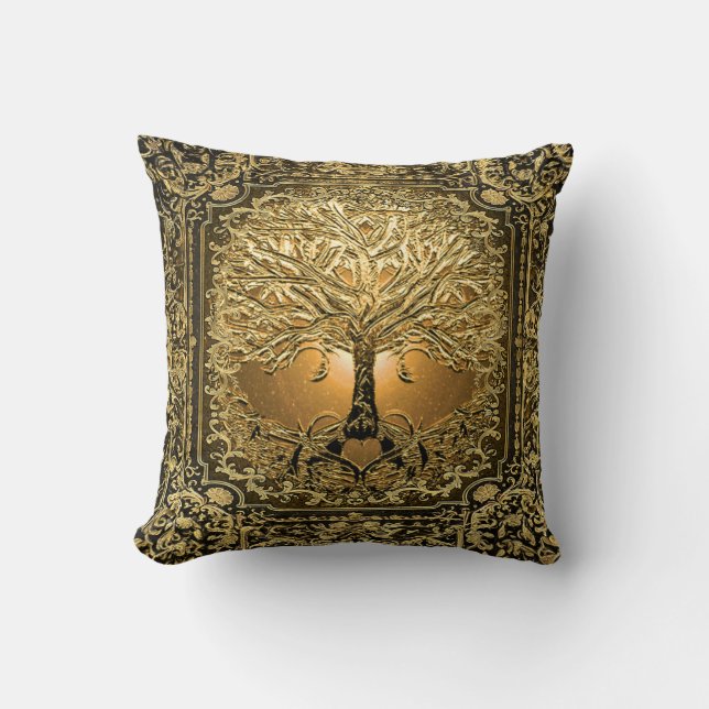 Gold Tree of Life Ancient Rustic Cushion (Front)