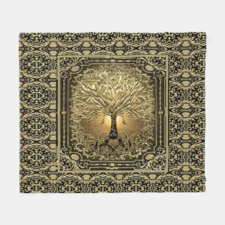 Gold Tree of Life Ancient Rustic Fleece Blanket