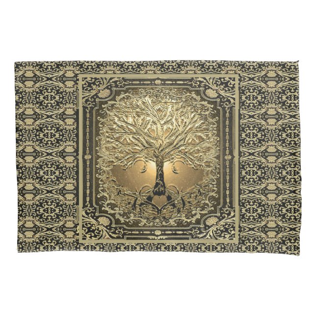 Gold Tree of Life Ancient Rustic Pillowcase (Front)
