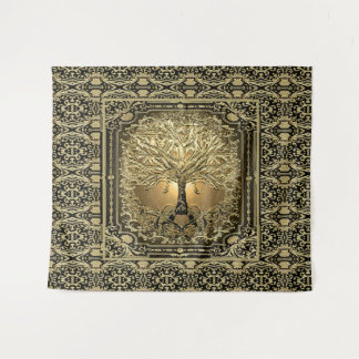 Gold Tree of Life Ancient Rustic Tapestry