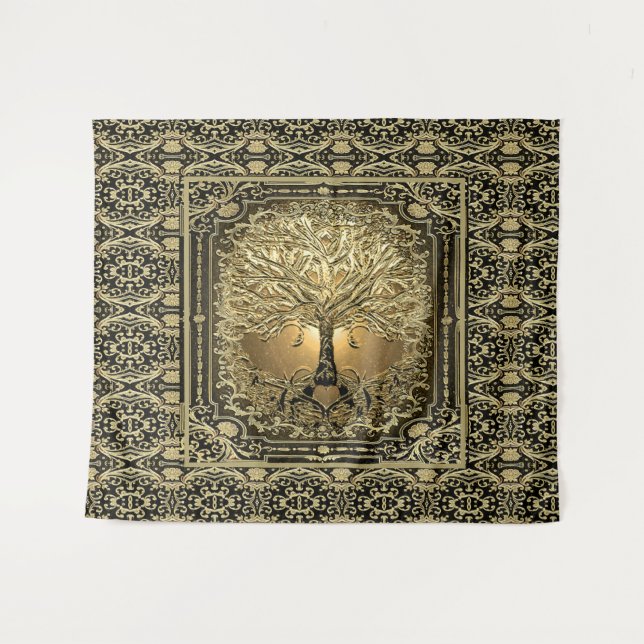 Gold Tree of Life Ancient Rustic Tapestry (Front (Horizontal))