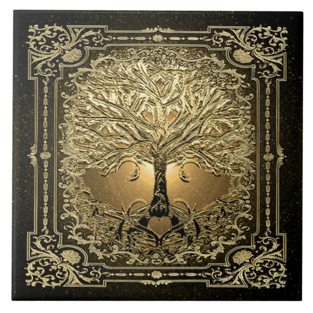 Gold Tree of Life Ancient Rustic Tile (Front)
