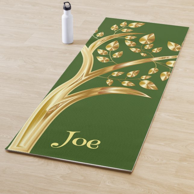 Gold Tree Of Life Greenery Foliage Personalised  Yoga Mat (In Situ)
