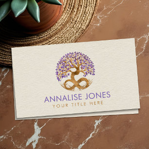Gold Tree of Life - Infinity - Amethyst Leaves Bus Business Card