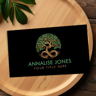 Gold Tree of Life - Infinity - Malachite Leaves Business Card