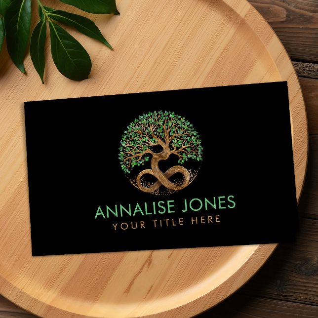 Gold Tree of Life - Infinity - Malachite Leaves Business Card (Creator Uploaded)