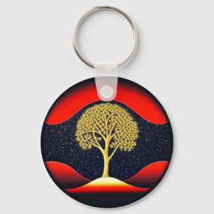 Gold Tree of Life with Starry Background Keychain