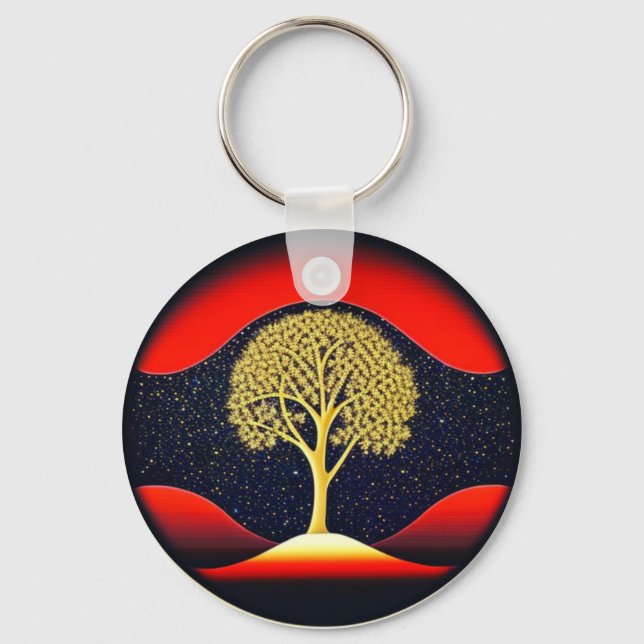 Gold Tree of Life with Starry Background Keychain (Front)