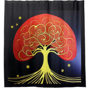 Gold Tree on Navy Background Shower Curtain