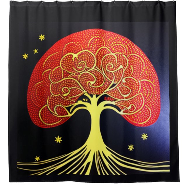Gold Tree on Navy Background Shower Curtain (Front)