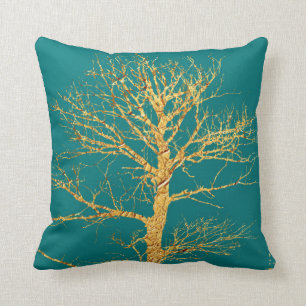 Gold Tree on Teal Cushion