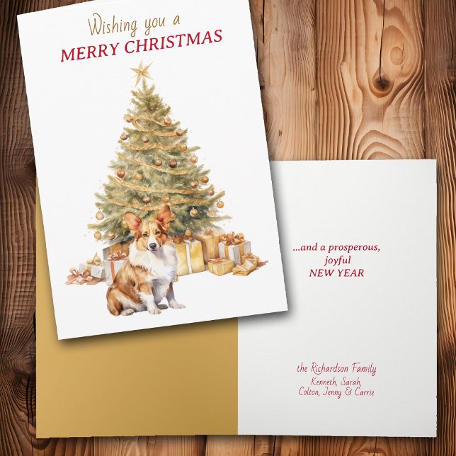 Gold Tree Pembroke Welsh Corgi Dog Christmas Card (Creator Uploaded)