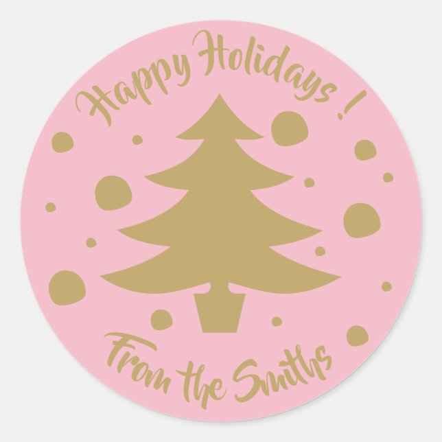 Gold tree & polka dots Holiday stickers (Front)