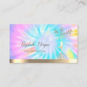 Gold Tree Silhouette,Yoga Instructor Tie Dye Business Card