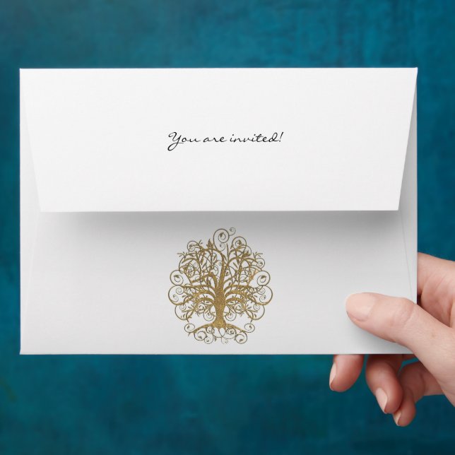 Gold Tree Swirl Wedding Envelopes (Hand)