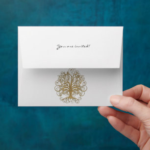 Gold Tree Swirl Wedding RSVP Envelopes