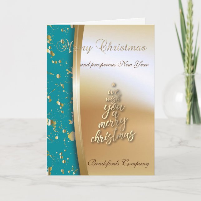 Gold Tree, We Wish You A Merry Christmas Company Holiday Card (Front)