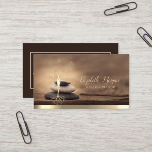 Gold Tree Woman Silhouette,Zen Stones Brown Business Card