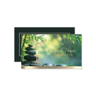 Gold Tree Woman Silhouette,Zen Stones Green Business Card