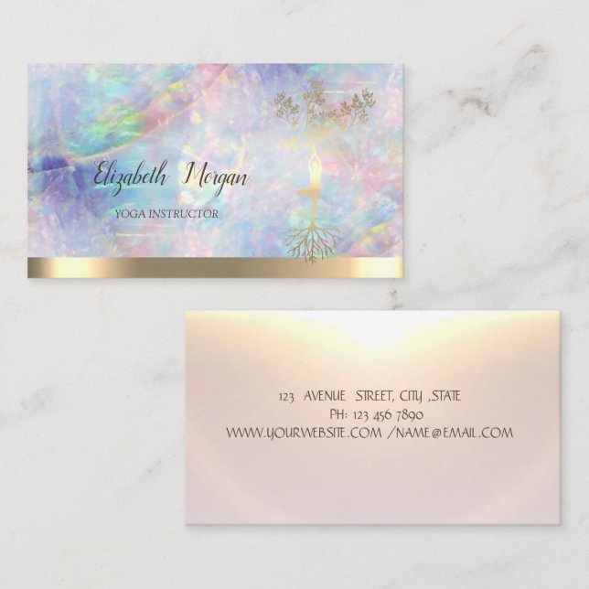 Gold Tree Women Opal Silhouette Yoga Instructor  Business Card (Front/Back)