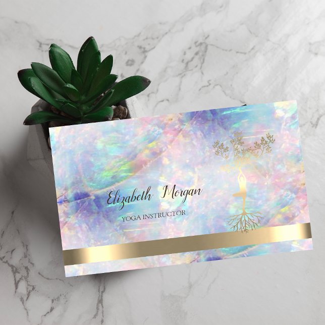 Gold Tree Women Opal Silhouette Yoga Instructor  Business Card (Creator Uploaded)