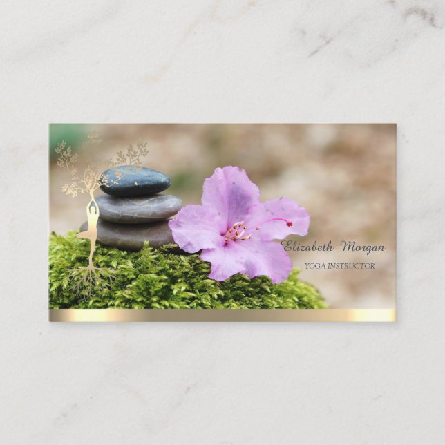 Gold Tree Women Silhouette Landscape Yoga  Business Card (Front)