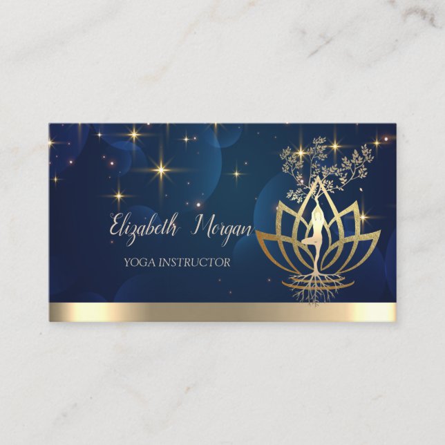Gold Tree Women Silhouette,Lotus,Yoga Instructor Business Card (Front)