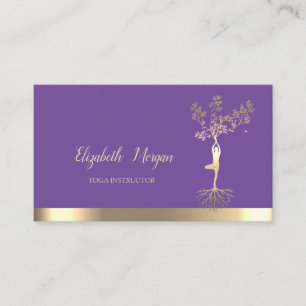 Gold Tree Women Silhouette Violet Yoga Instructor Business Card