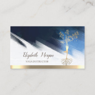 Gold Tree Women Silhouette,Yoga Brush Stroke Business Card